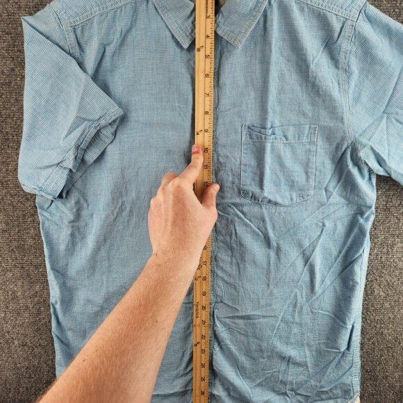 Quiksilver Button Up Shirt Men Short Sleeve Blue Striped Large Cotton Woven - Picture 3 of 15